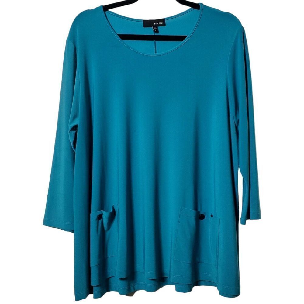 Sun Kim Womens Flowy Tunic Top Shirt Size L Drapey Relaxed Fit All Occasions